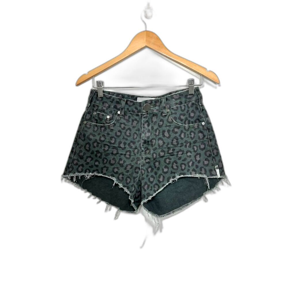 One Teaspoon Free People Green Leopard Night Crawler Trucker Jean Shorts 24P